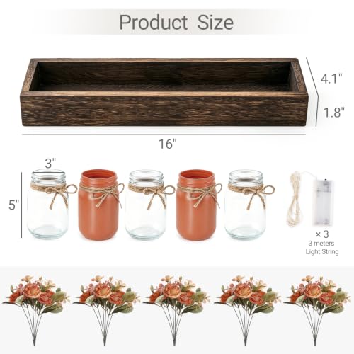 Fall Table Centerpieces for Dining Room Decor with Mason Jar Lights (Orange / Large)