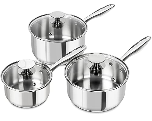 Stainless Steel Saucepan Set with Lids 1QT & 2QT & 3QT (1 quart + 2 quarts + 3 quarts)