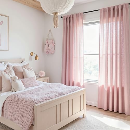 Pink Curtains for Girls Bedroom Living Room Semi Sheer Light Filtering Nursery Window Drapes (50"W x 90"L (Pack of 2) / Light Pink)