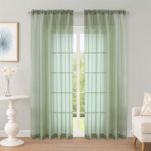 Sage Green Sheer Curtains 72 Inches Long 2 Panels Set (Sage / 59"W x 72"L (Pack of 2))