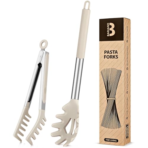 Silicone Spaghetti Spoon & Pasta Tong (Khaki)