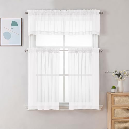 White Sheer Curtains 36 inch Length 2 Panels Set (White / 42"W x 36"L (Pack of 2))