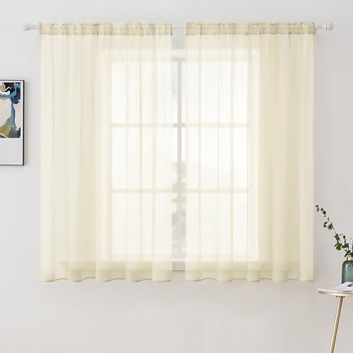 Light Cream Sheer Curtains 54 X 63 Inches (Light Cream / 54"W x 63"L (Pack of 2))