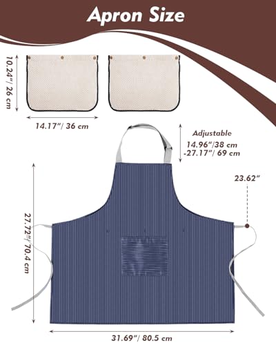 Waterproof Kitchen Apron with Pockets & Interchangeable Towels (Dark Blue)