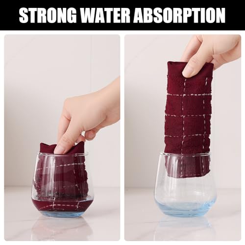 100% Cotton Terry Kitchen Dish Cloths (Burgundy Red / 12 X 12 - 6 Pack)