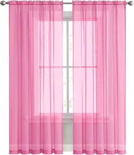 Basic Rod Pocket Sheer Voile Window Curtain Panels Pink 1 Pair 2 Panels 60 Width 96 Inch Long for Kitchen Bedroom Children Living Room Yard（Pink (Pink / 60"W x 96"L (Pack of 2))