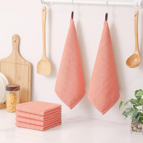 100% Cotton Terry Kitchen Dish Cloths (Coral / 12 X 12 - 6 Pack)