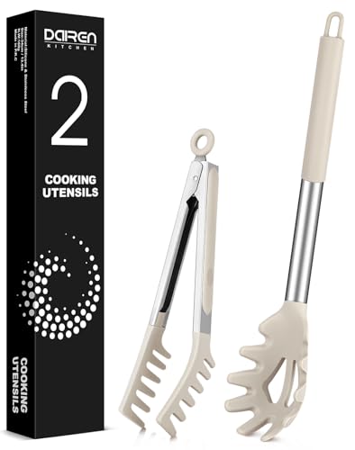 Silicone Spaghetti Spoon and Pasta Tong (Khaki)