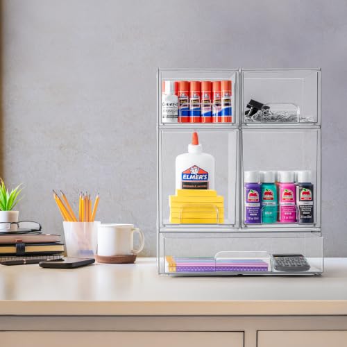 Clear Stackable Storage Drawers (2 Pack, 7.6’’ and 4.4’’ Tall)