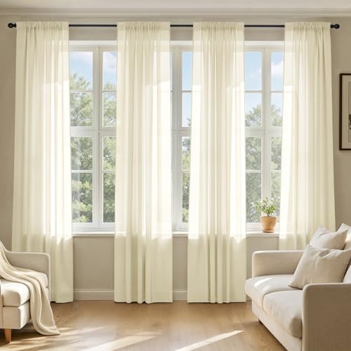 Light Cream Sheer Curtains 84 Inches Long 4 Panels 42 x 84 Inches (42"W x 84"L (Pack of 4) / Light Cream)