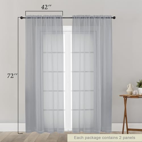 Light Grey Sheer Curtain for Bedroom Living Room 72 Inches Long 2 Panels Set (Light Grey / 42"W x 72"L (Pack of 2))