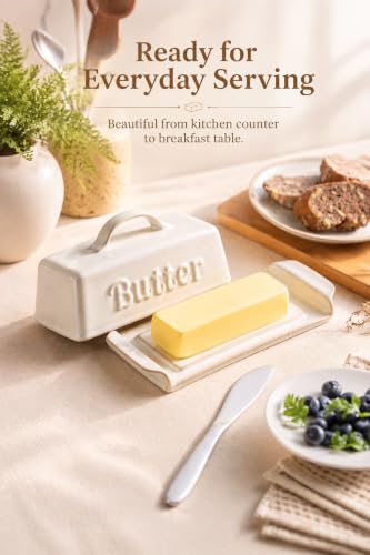 Butter Dish Butter Dish with Lid for Countertop & Refrigerator (Cream White)