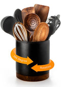 Ceramic Rotating Kitchen Utensil Holder for Countertop (Stone Black)