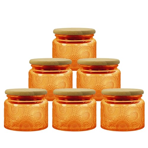 4 oz Decorative Small Glass Jars with Airtight Bamboo Lids (Orange Amber / 4 fl. oz)