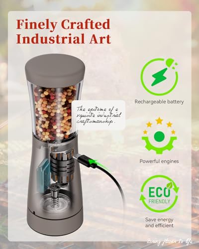 Electric Salt and Pepper Grinder Set with Storage Base (Light Gray)