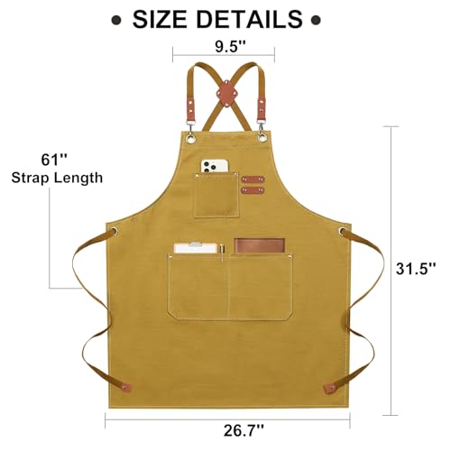 Chef Apron for Women Men with Large Pockets (Brown)