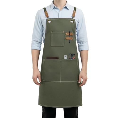 Aprons for Men Women with 3 Pockets (Olive Green)