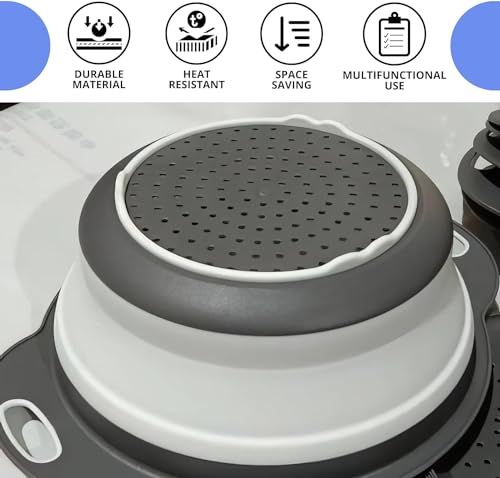 White Round Silicone Collapsible Colander (White 1PC)