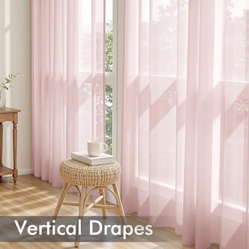 Blush Pink Sheer Curtains 90 Inches Long 4 Panels 42 x 90 Inches (42"W x 90"L (Pack of 4) / Blush Pink)