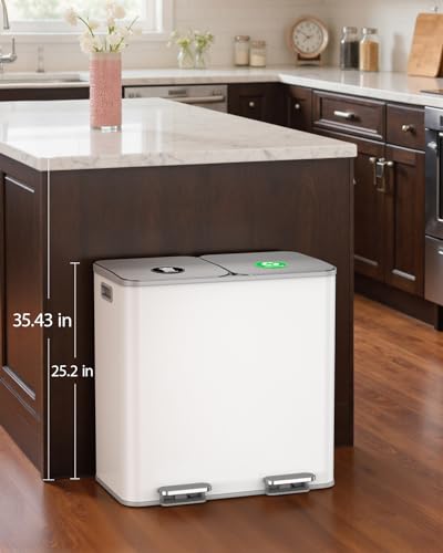 Dual Trash and Recycling Bins for Kitchen (White / 2 x 11 Gallon)