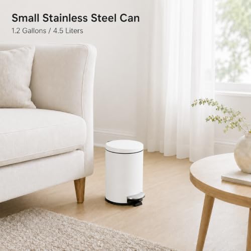 Small Bathroom Trash Can with Lid Soft Close (White)