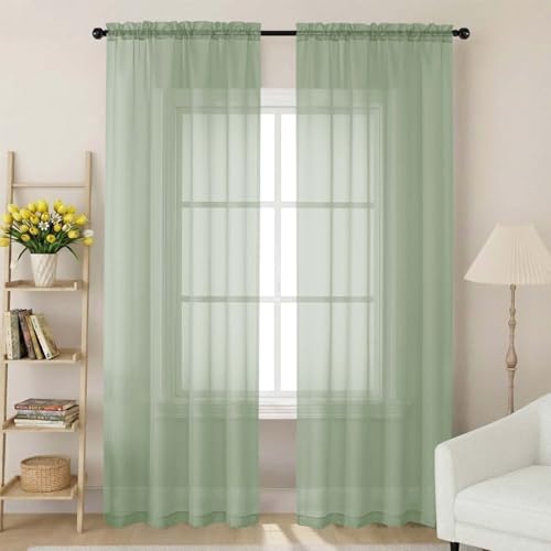 Sage Green Sheer Curtains 84 Inches Long 2 Panels (Sage Green / 42"W x 84"L (Pack of 2))