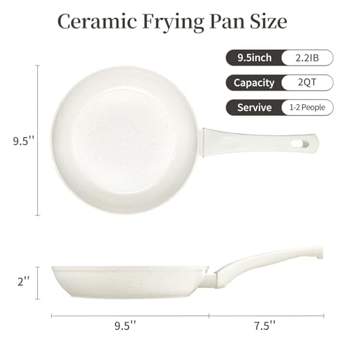 9.5 Inch Nonstick Frying Pan Small Egg Pan Skillet (9.5 Inch / White)