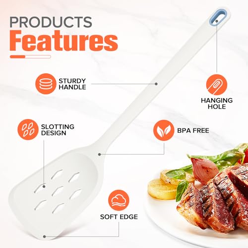 Large Silicone Utensils Set of 7 for Cooking (White)