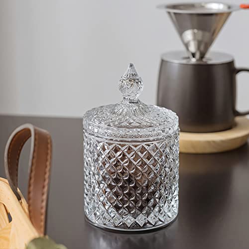 2 Pack Qtip Holder Thick Glass Apothecary Jars with Lid for Bathroom Decor Storage Organizer for Cotton Swabs (10 oz (2 pack) / Clear)
