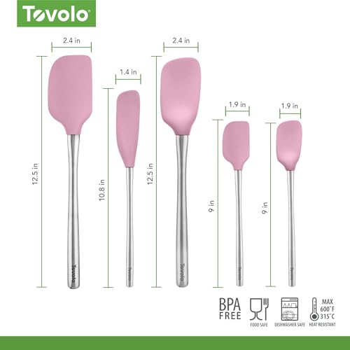 Stainless Steel Handled Silicone Spatula Set of 5 Pink Sorbet (Pink Sorbet / Stainless Steel Handle)