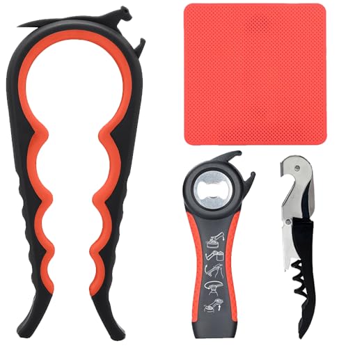 Jar Opener & Bottle Opener for Seniors with Arthritis (Black and Red)