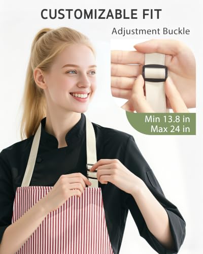 2 Pack Kitchen Apron with 2 Pockets for Women (Stripe Pink Blue Pin / 2 Polycotton)