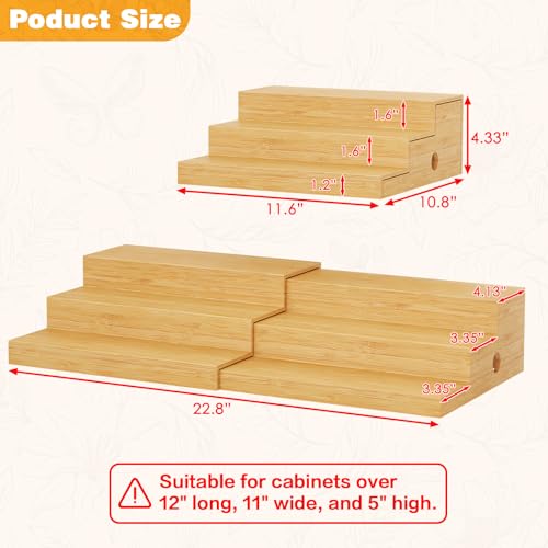 2 Pack Expandable Bamboo Can Organizer for Pantry Display (（12.4"-24"W × 10.8"D × 4.5"H）*2 / Bamboo)