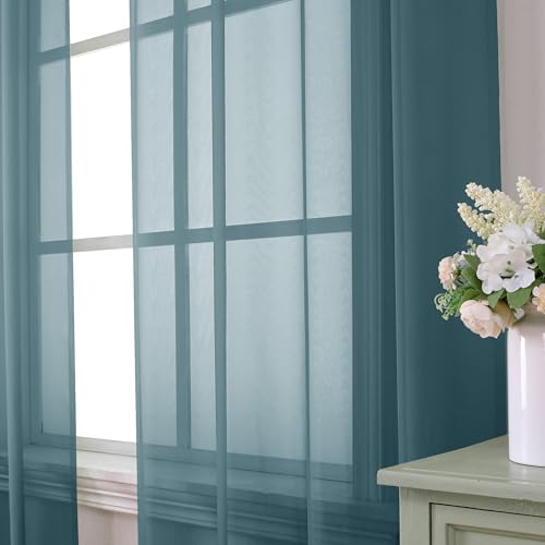 Dusty Blue Sheer Curtains 36 inches Long (40"W x 36"L (Pack of 2) / Dusty Blue)