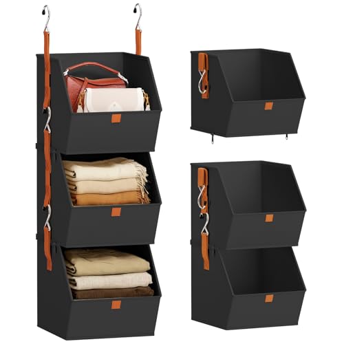 Collapsible Hanging Closet Organizer (Black / 3 shelves)