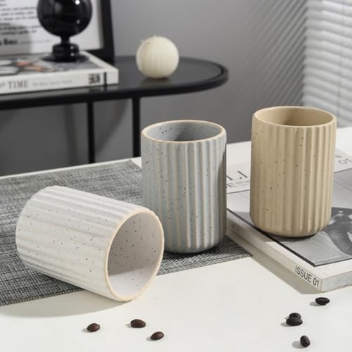 Stoneware Coffee Bar Utensil Holder Tea & Coffee Spoon & Stirrer Holder for Stir Stick Straw Teaspoon Holder Espresso Spoon Cup Small Utensil Jar Fluted Vertical Stripe (Speckled White)