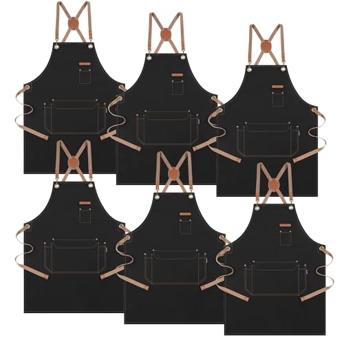 Chef Apron with Cross Back Straps for Men Women (Black, 6pack)