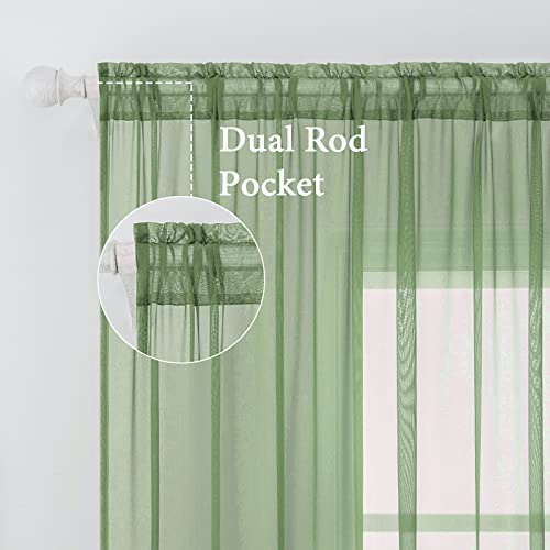 Sage Sheer Curtains for Living Room 54 X 72 Inches (Sage / 54"W x 72"L (Pack of 2))