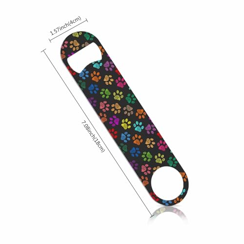 Colorful Paw Prints Stainless Steel Bottle Opener Hand Drawn Cat Dog Foot Prints Cartoon Cute Flat Beer Bottle Opener Keychain for Home Kitchen Bar Restaurant Party Birthday Gift (Colorful Paw Prints)