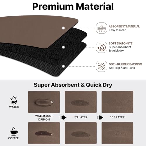 Dish Drying Mat + Faucet Mat for Kitchen Sink (Brown / 19" x 12" + 24" x 5.5")