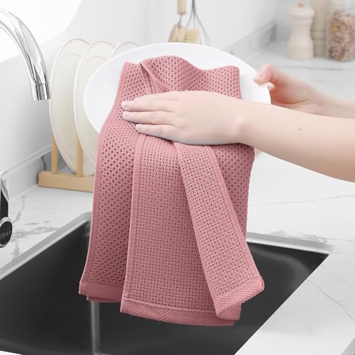 100% Cotton Waffle Weave Kitchen Dish Towels 8 (Dried Rose / 13 X 28 - 8 Pack)