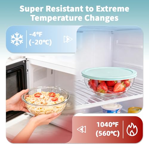 Glass Mixing Bowl with Lids Set of 5 (5 Mixing Bowls with Lids (0.2-3.75QT))