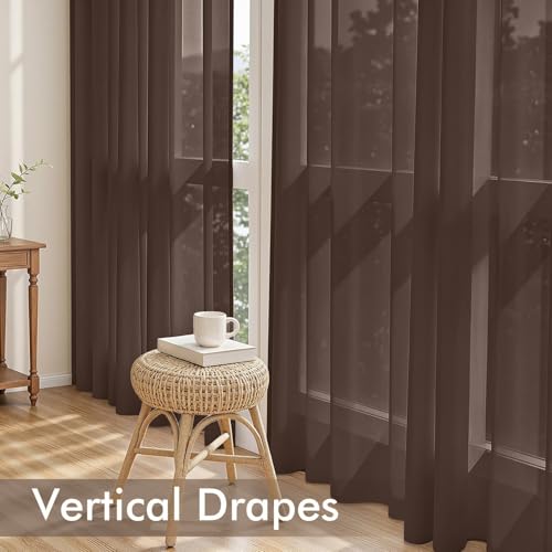 Chocolate Sheer Curtains 84 Inches Long 4 Panels 42 x 84 Inches (42"W x 84"L (Pack of 4) / Chocolate)
