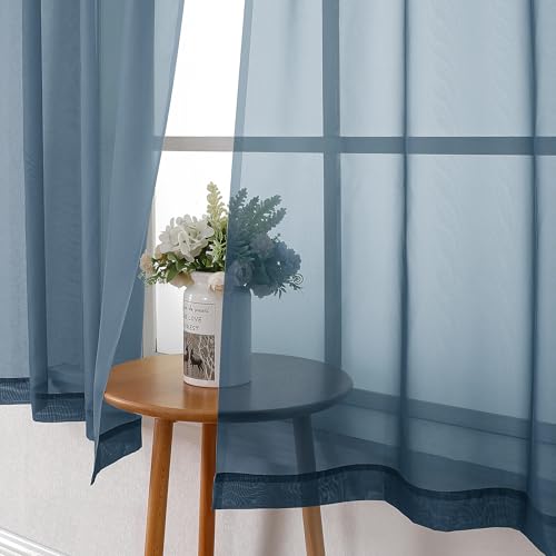 Dusty Blue Sheer Curtains 54 Inch Length 2 Panels (Dusty Blue / 40"W x 54"L (Pack of 2))