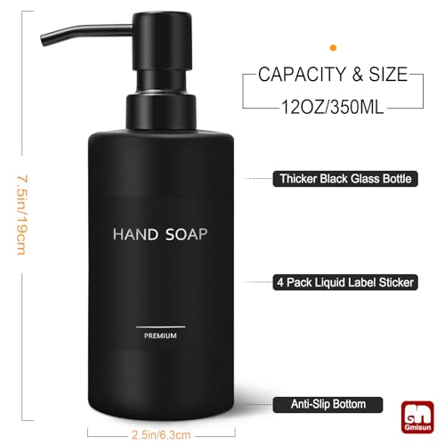 Black Soap Dispenser (Black Bottle + Black Pump / 2 Pack - 12oz)