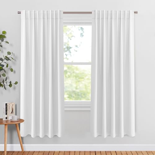 Back Tab and Rod Pocket Blackout Curtains for Living Room (Pure White / 70"W x 63"L (Pack of 2))