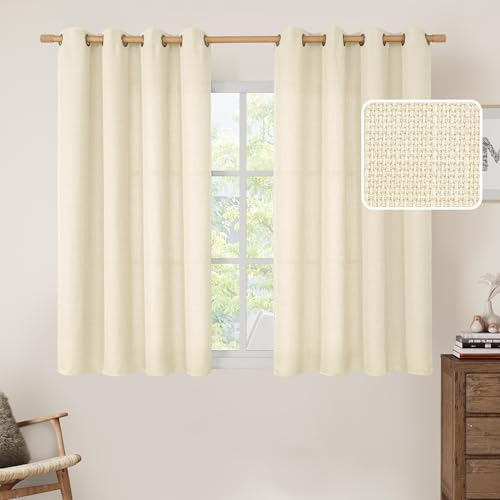 Light Filtering Linen Curtains 54 Inch Long for Bedroom (52"W x 54"L (Pack of 2) / Silver Grommet-light Beige)
