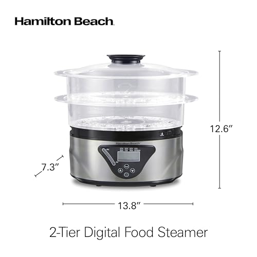 Digital Electric Food Steamer & Rice Cooker for Quick (Black & Stainless Steel / Stackable Two-Tier Bowls, 5.5 Quart)