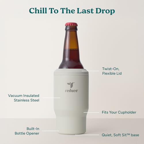 4-in-1 Drink Cooler - Versatile Can & Bottle Holder with Vacuum Insulation - Keeps Drinks Cold Up to 4 Hours - Includes Bottle Opener - Fits Cupholders & Dishwasher Safe - 14oz - Unbleached (Unbleached / Single)