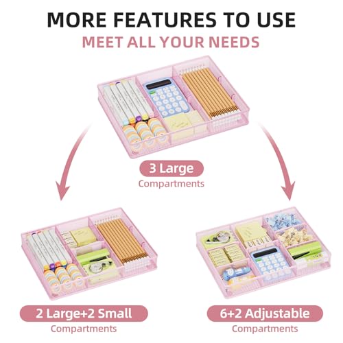 Desk Drawer Organizer (2Pack Pink / 12 x 8.5 x 1.8)